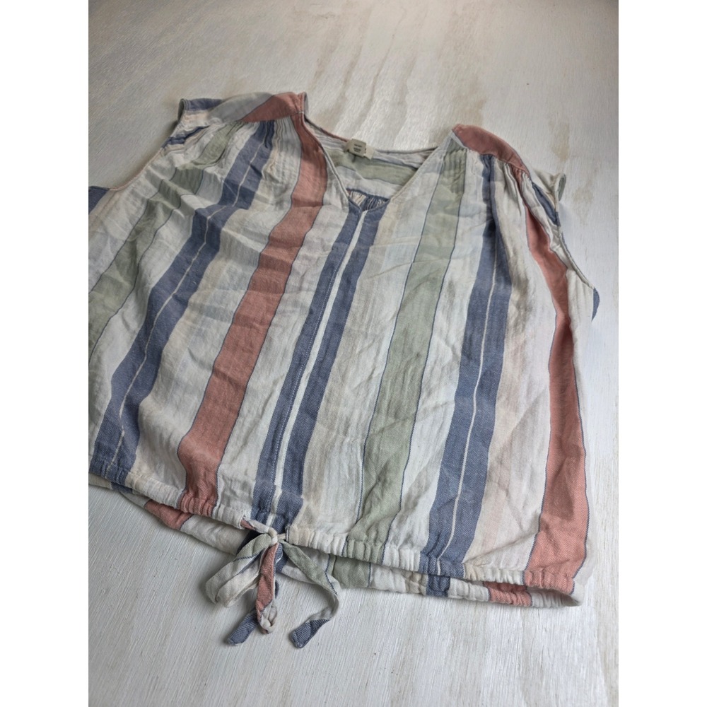 Ana a new approach Striped Tie Front Sleeveless Blouse Boho Pink Blue Small